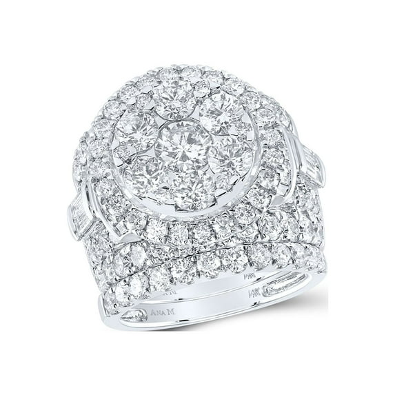 14kt White Gold Round Diamond Bridal Wedding Ring Band Set 6 Cttw