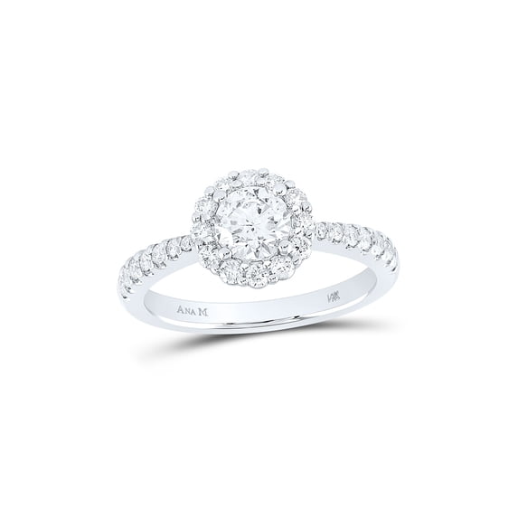 14kt White Gold Round Diamond Halo Bridal Wedding Engagement Ring 1-1/5 Cttw