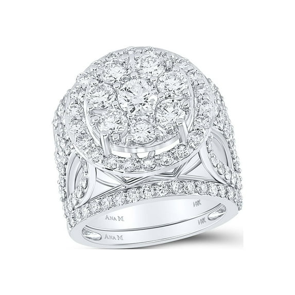 14kt White Gold Round Diamond Halo Bridal Wedding Ring Band Set 4 Cttw
