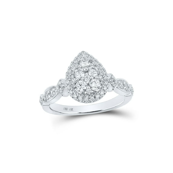 14kt White Gold Round Diamond Teardrop Bridal Wedding Engagement Ring 3/4 Cttw
