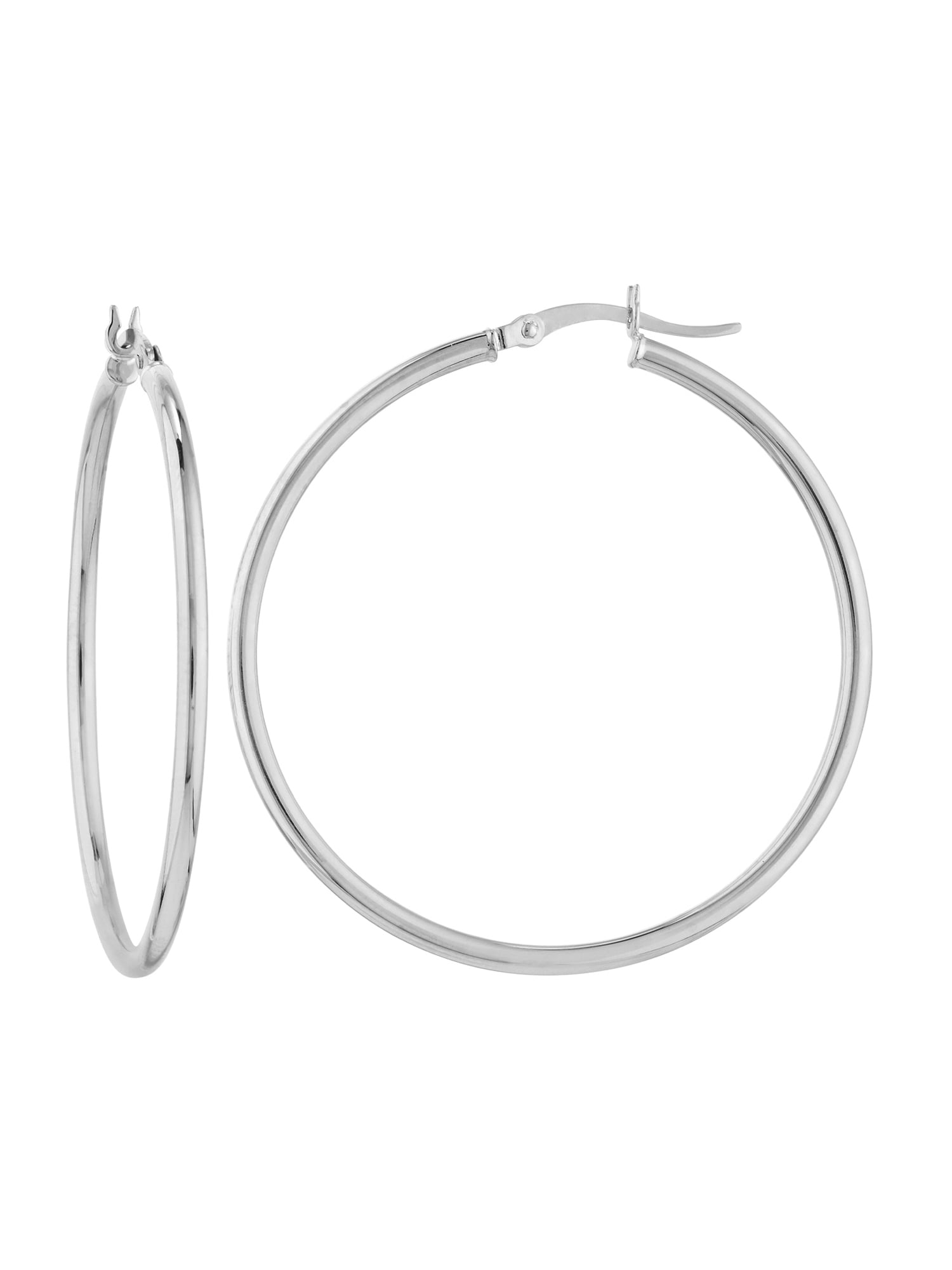 14kt White Gold Women's 2x40mm Round Tube Polished Hoop Earrings With Snap Bar Closure