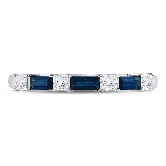 14kt White Gold Womens Baguette Blue Sapphire Anniversary Ring 5/8 Cttw