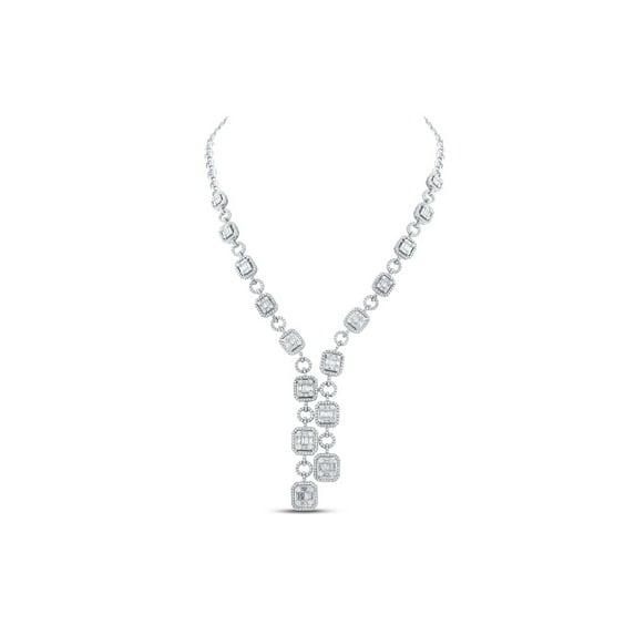 14kt White Gold Womens Baguette Diamond Fashion Necklace 6 Cttw