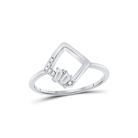 14kt White Gold Womens Baguette Diamond Modern Fashion Ring 1/10 Cttw
