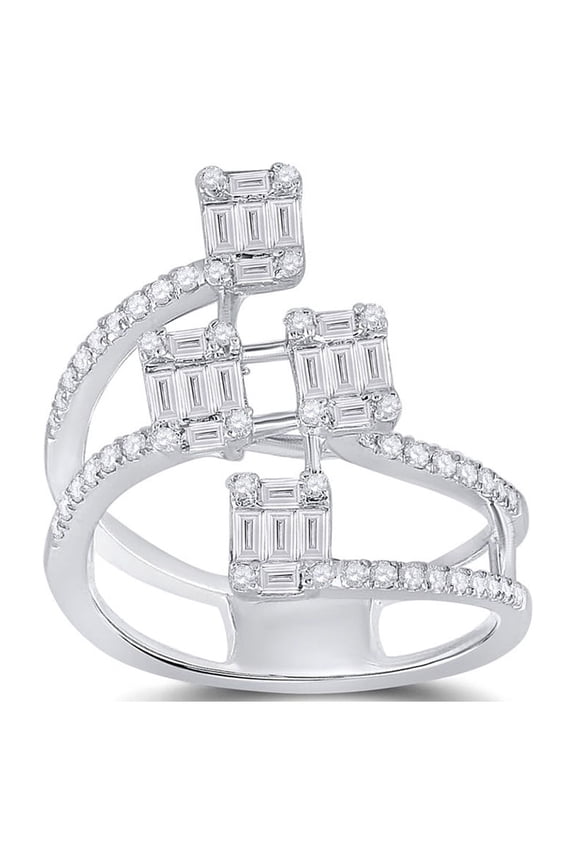 14kt White Gold Womens Baguette Diamond Modern Floating Cluster Ring 7/8 Cttw