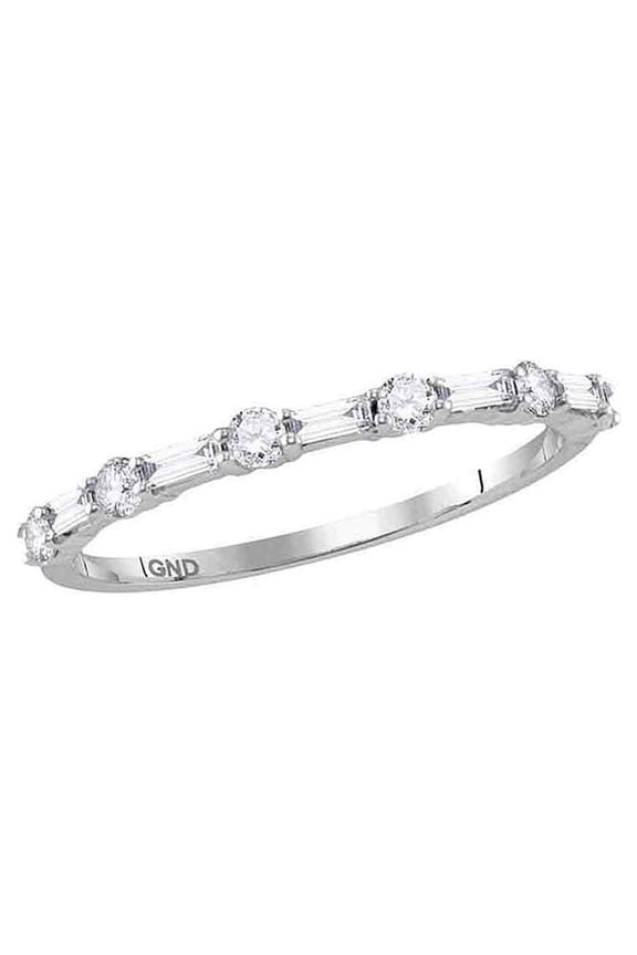 14kt White Gold Womens Baguette Diamond Modern Stackable Band Ring 3/8 Cttw