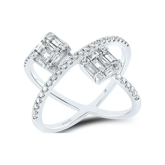 14kt White Gold Womens Baguette Diamond Negative Space Fashion Ring 3/4 Cttw