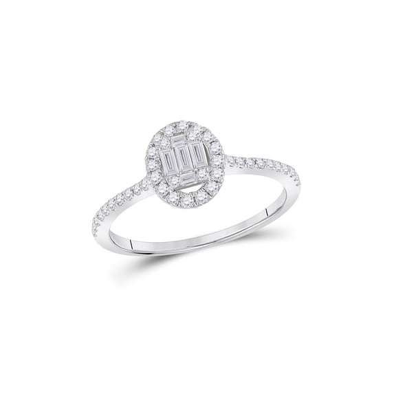14kt White Gold Womens Baguette Diamond Oval Cluster Ring 1/3 Cttw