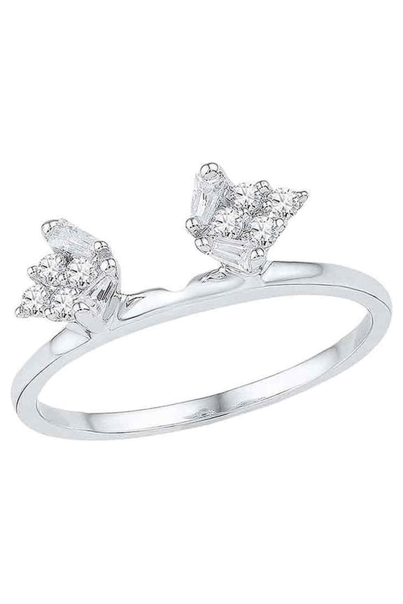 14kt White Gold Womens Baguette Diamond Ring Guard Wrap Solitaire Enhancer 1/4 Cttw