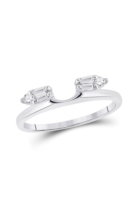 14kt White Gold Womens Baguette Diamond Ring Guard Wrap Solitaire Enhancer 1/5 Cttw
