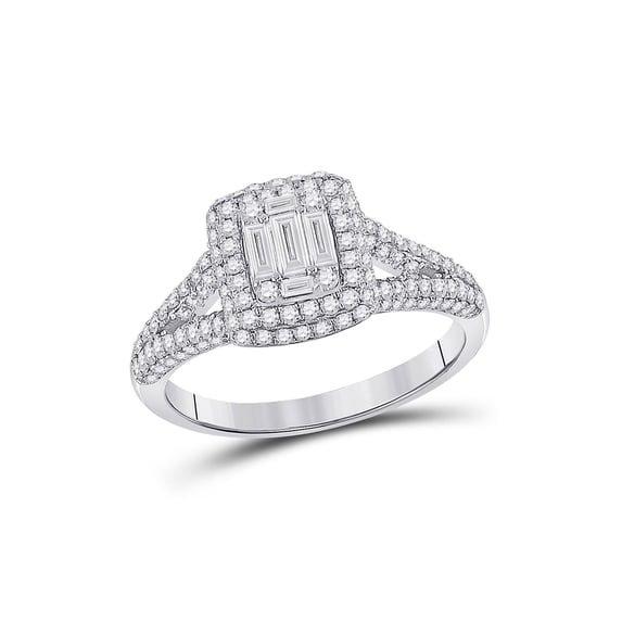 14kt White Gold Womens Baguette Diamond Square Cluster Ring 1 Cttw