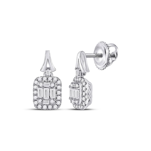 14kt White Gold Womens Baguette Diamond Square Dangle Earrings 1/2 Cttw