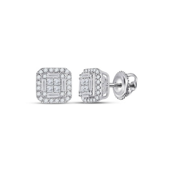 14kt White Gold Womens Baguette Diamond Square Earrings 1/2 Cttw