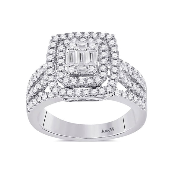 14kt White Gold Womens Baguette Diamond Square Ring 7/8 Cttw