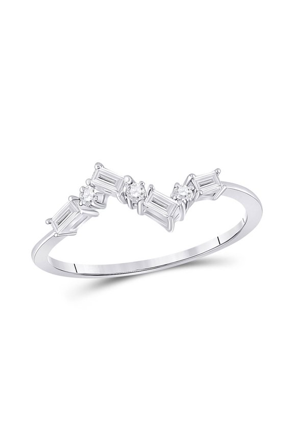 14kt White Gold Womens Baguette Diamond Stackable Band Ring 1/6 Cttw