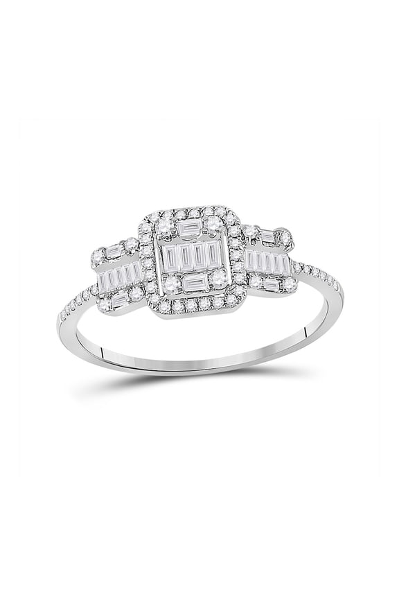 14kt White Gold Womens Baguette Diamond Triple Cluster Ring 3/8 Cttw