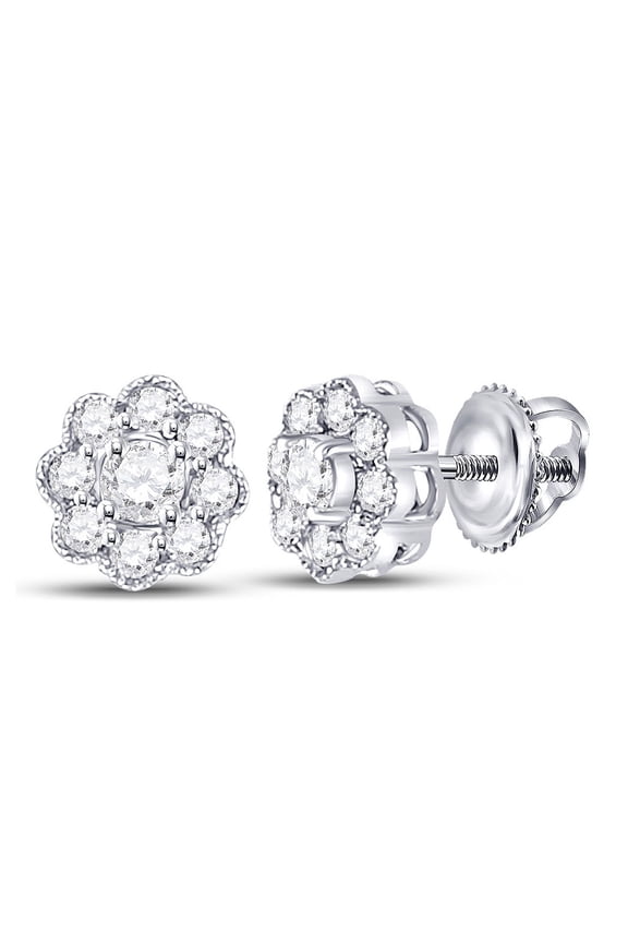 14kt White Gold Womens Diamond Flower Solitaire Stud Earrings 1/4 Cttw
