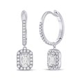 thumbnail image 1 of 14kt White Gold Womens Emerald Diamond Hoop Dangle Earrings 1 Cttw, 1 of 1