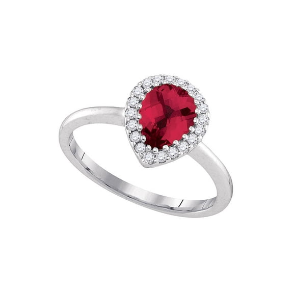 14kt White Gold Womens Pear Natural Ruby Solitaire Diamond-accent Ring 1/6 Cttw