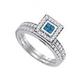thumbnail image 1 of 14kt White Gold Womens Princess Blue Color Enhanced Diamond Bridal Wedding Engagement Ring Band Set 5/8 Cttw, 1 of 1