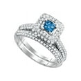 thumbnail image 1 of 14kt White Gold Womens Princess Blue Colored Diamond Bridal Wedding Engagement Ring Band Set 1-1/4 Cttw, 1 of 1