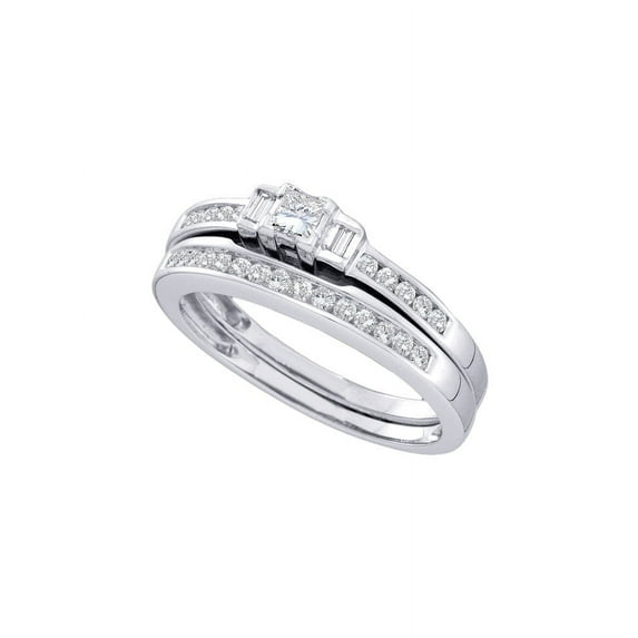 14kt White Gold Womens Princess Diamond 3-Stone Bridal Wedding Engagement Ring Band Set 1/2 Cttw
