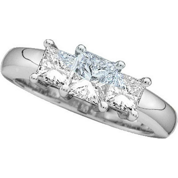 14kt White Gold Womens Princess Diamond 3-stone Bridal Wedding Engagement Ring 1-1/2 Cttw