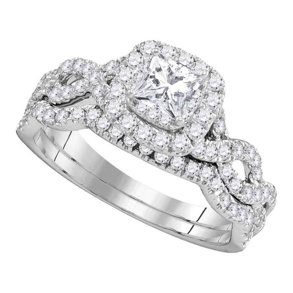 14kt White Gold Womens Princess Diamond Bridal Wedding Engagement Ring Band Set 1.00 Cttw