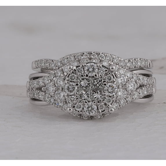14kt White Gold Womens Princess Diamond Bridal Wedding Engagement Ring Band Set 1-1/4 Cttw