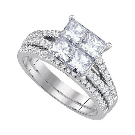 14kt White Gold Womens Princess Diamond Bridal Wedding Engagement Ring Band Set 2.00 Cttw