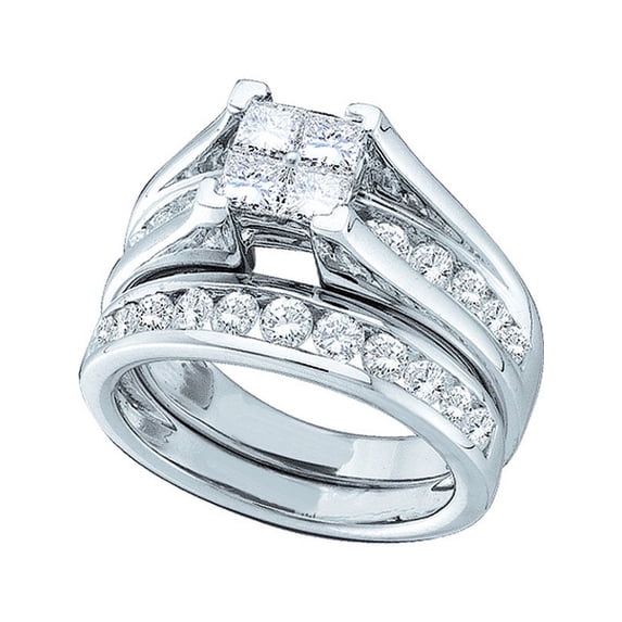 14kt White Gold Womens Princess Diamond Bridal Wedding Engagement Ring Band Set 5.00 Cttw