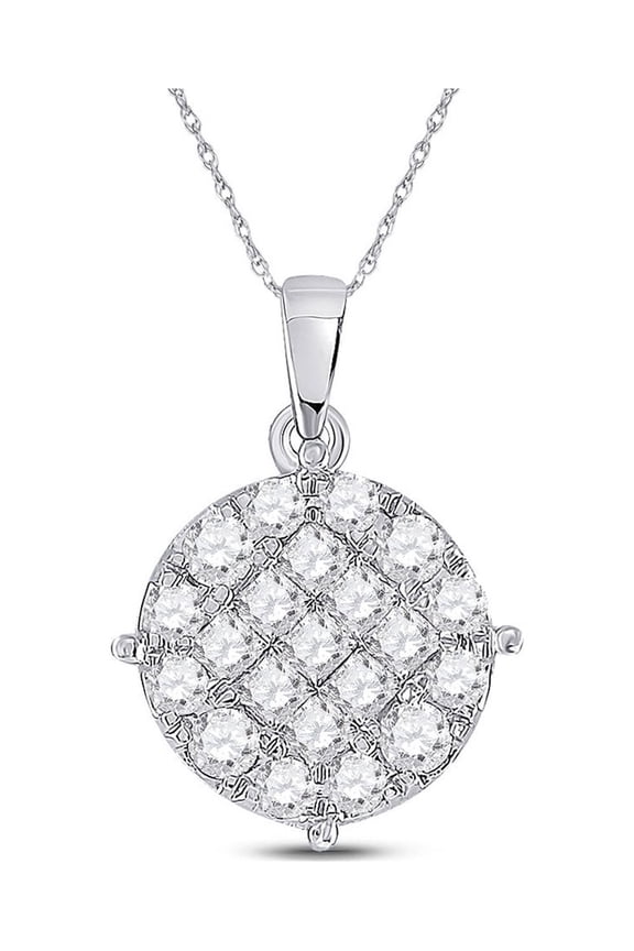 14kt White Gold Womens Princess Diamond Circle Cluster Pendant 1 Cttw