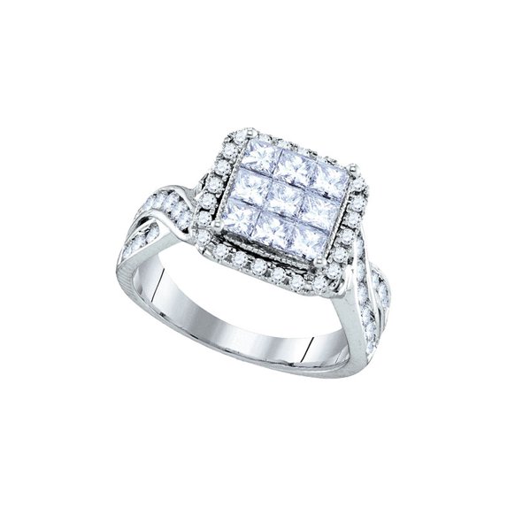 14kt White Gold Womens Princess Diamond Cluster Bridal Wedding Engagement Ring 1-5/8 Cttw