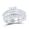 thumbnail image 1 of 14kt White Gold Womens Princess Diamond Cluster Bridal Wedding Engagement Ring Band Set 1.00 Cttw, 1 of 1
