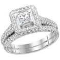 thumbnail image 1 of 14kt White Gold Womens Princess Diamond Halo Bridal Wedding Engagement Ring Band Set 1-1/4 Cttw, 1 of 1