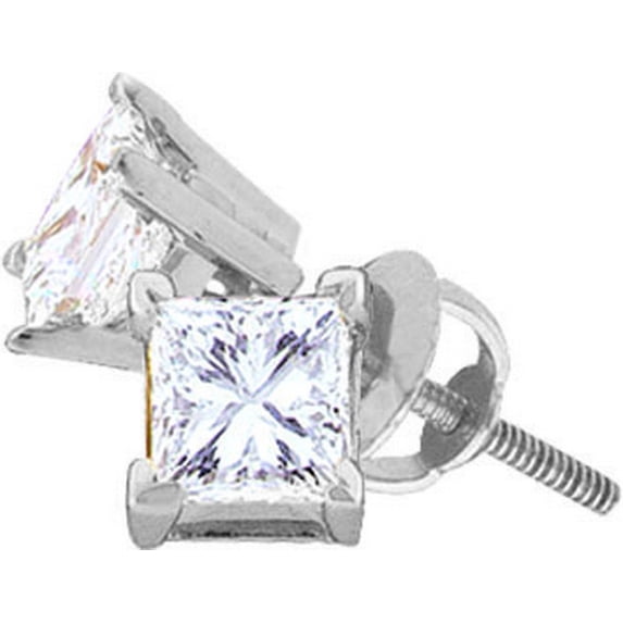 14kt White Gold Womens Princess Diamond Solitaire Screwback Stud Earrings 1.00 Cttw = 1 Cttw (I3 Clarity, princess cut)