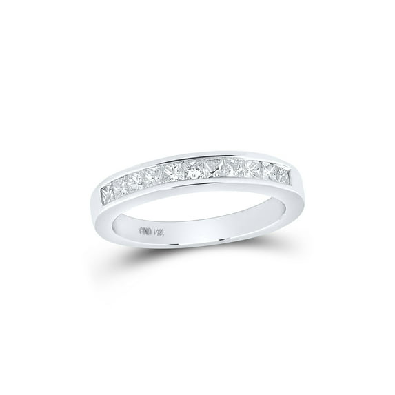 14kt White Gold Womens Princess Diamond Wedding Band 1/2 Cttw