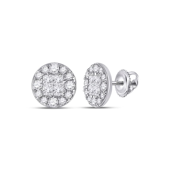 14kt White Gold Womens Princess Round Diamond Cluster Earrings 1 Cttw