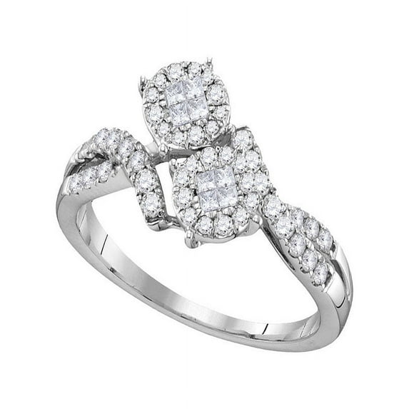 14kt White Gold Womens Princess Round Diamond Soleil Cluster Bypass Bridal Wedding Engagement Ring 1/2 Cttw