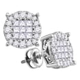 thumbnail image 1 of 14kt White Gold Womens Princess Round Diamond Soleil Cluster Stud Earrings 1/4 Cttw = .25 Cttw (I2 Clarity, princess cut), 1 of 1