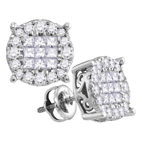 14kt White Gold Womens Princess Round Diamond Soleil Cluster Stud Earrings 1/4 Cttw = .25 Cttw (I2 Clarity, princess cut)