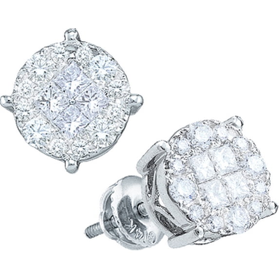 14kt White Gold Womens Princess & Round Diamond Soleil Screwback Earrings 1.00 Cttw = 1 Cttw (I2 Clarity, princess cut)