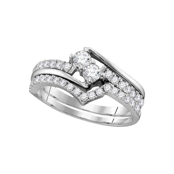14kt White Gold Womens Round 2-Stone Diamond Hearts Together Bridal Wedding Engagement Ring Band Set 3/4 Cttw (Certified)