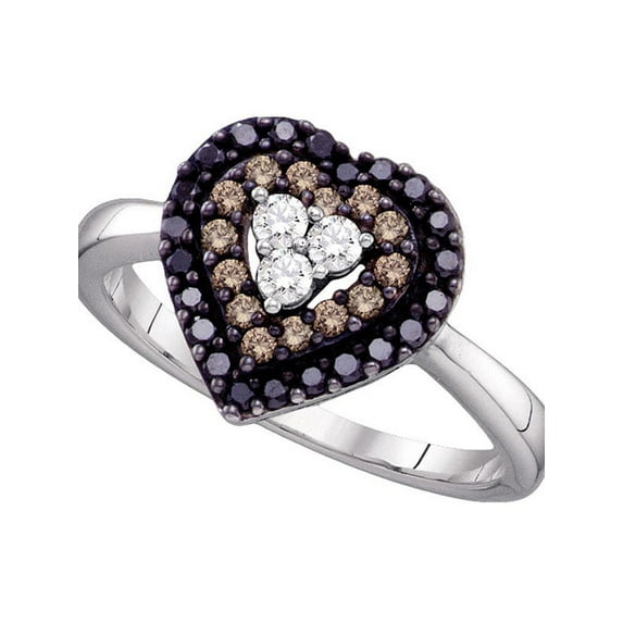 14kt White Gold Womens Round Black Color Enhanced Diamond Heart Love Ring 1/2 Cttw