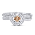 thumbnail image 1 of 14kt White Gold Womens Round Brown Diamond Bridal Wedding Engagement Ring Band Set 1-1/4 Cttw, 1 of 1