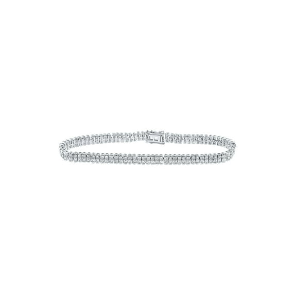 14kt White Gold Womens Round Diamond 2-Row Tennis Bracelet 4-3/8 Cttw