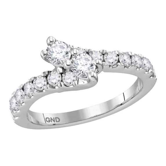 14kt White Gold Womens Round Diamond 2-stone Bypass Bridal Wedding Engagement Ring 1.00 Cttw
