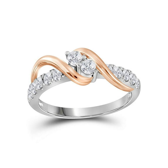 14kt White Gold Womens Round Diamond 2-stone Hearts Together Bridal Wedding Engagement Ring 1.00 Cttw
