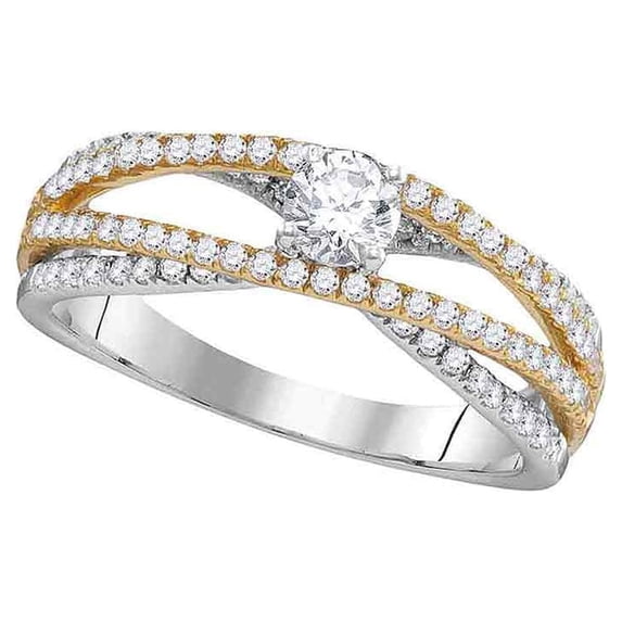 14kt White Gold Womens Round Diamond 2-tone Bridal Wedding Engagement Ring 3/4 Cttw