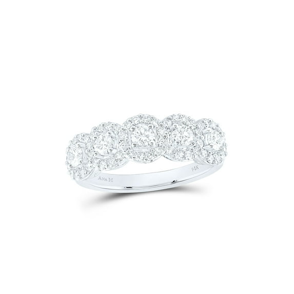 14kt White Gold Womens Round Diamond 5-Stone Anniversary Ring 1 Cttw